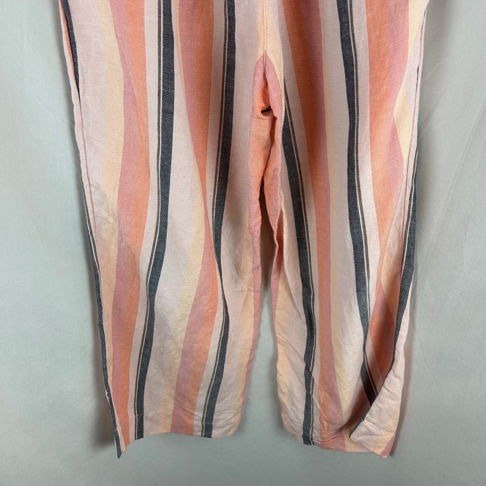 LOFT Womens Petite Medium Pink Orange Striped Cotton Linen Wide Leg Crop Pants - Picture 8 of 9